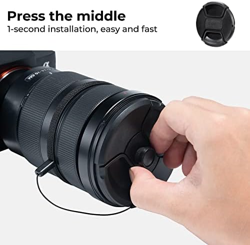 K & F Konsept 43mm Lens Kapağı, 9-in-1 Merkezi Tutam Lens Kapağı + Anti-Kayıp Kaleci Tasma + Mikrofiber Temizlik Bezi Kitleri
