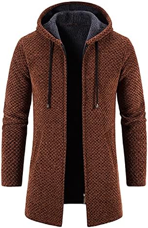 Erkekler için ceketler Uzun Ceket Kapşonlu Peluş Ekose Örgü İpli Ceket Kazak Sıcak Düz Renk Ceketler Tops