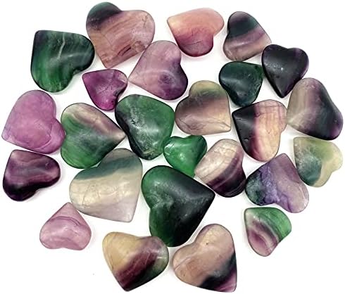 SEEWOODE AG216 1 adet Doğal Gökkuşağı Florit Kristal Kuvars Kalp Oyma Renkli Kalp Aşk Taş Hediye Olarak Doğal Taşlar ve Mineraller