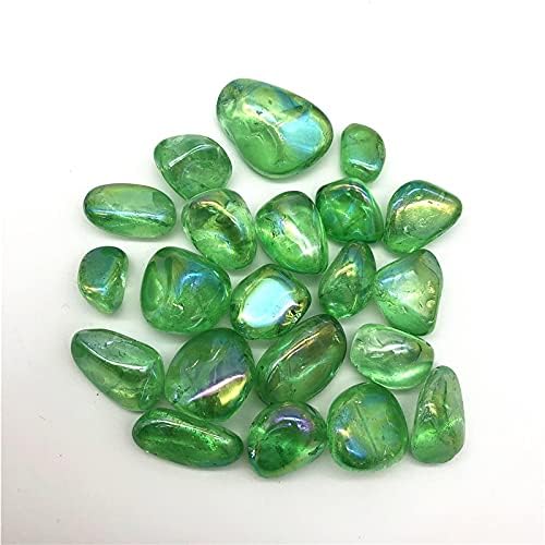 LAAALİD XN216 100g Yeşil Titanyum Aura Galvanik Kuvars Kristal Eskitme Taşlar Şifa Doğal Taşlar ve Mineraller Doğal