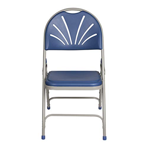 AÖF Mobilyası Ağır Hizmet Tipi Plastik Fan Sırtlı Katlanır Sandalye, Üçlü Ayraçlı, Mavi