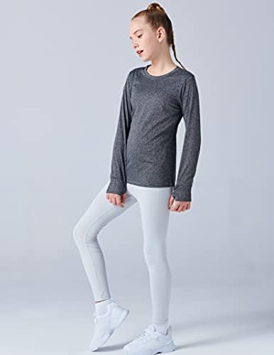 3 Paket: Gençlik Kızlar Uzun Kollu Gömlek Aktif Kuru Fit Atletik Performans Giyim Çocuk Gençler Spor Tees Thumbholes ile