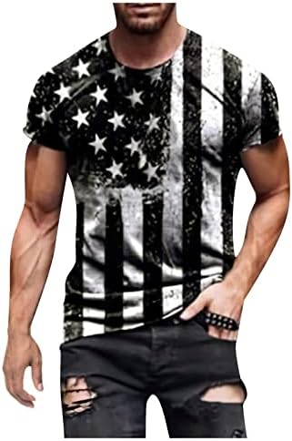 Bağımsızlık Günü Bahar Yaz erkek Rahat Moda Kısa Kollu O-boyun Retro Üst ABD Bayrağı Baskı Günlük bol tişört