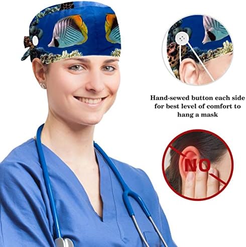 VIOQXI Fransız Buldozer Duş Çalışma Kap ile Düğme ve Ter Bandı, ayarlanabilir Elastik Bandaj Kravat Geri Şapka için Kadın