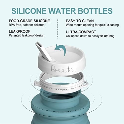 BEAUTAİL Katlanabilir Su Şişesi Kullanımlık Sızdırmaz Silikon Katlanabilir Taşınabilir Su Şişeleri 20 oz BPA Ücretsiz Seyahat