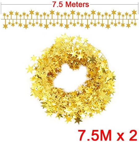 Vesil Noel Cicili Bicili Altın Yıldız Tel Çelenk Ağacı Süsleri, 2 adet x 25 ft