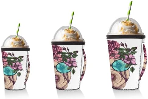 Hippi Köpek Çiçek Çiçek Kullanımlık Buzlu Kahve Kollu Kolu Neopren kupa kılıfı Soda, Latte, Çay, İçecekler, Bira (18-32 oz)