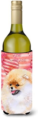 Caroline's Treasures BB9769LİTERK Pomeranian Aşk Şarap Şişesi Hugger, Kırmızı, Şişe Soğutucu Kol Hugger Makinede Yıkanabilir