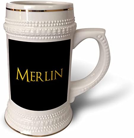 3dRose Merlin Amerika'da yaygın erkek bebek adı. Siyah üzerine sarı. - 22oz Steın Kupa (stn_353981_1)