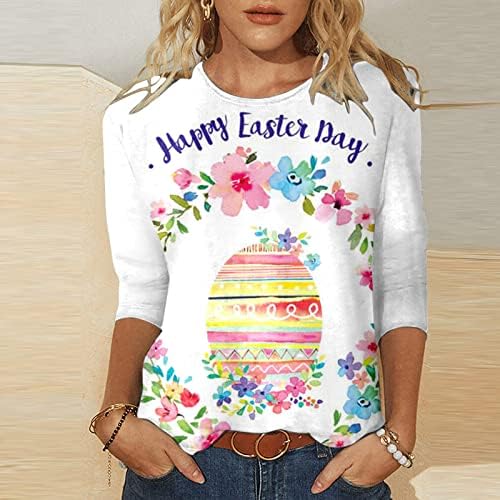 Kadınlar için sevimli 3/4 Kollu Üstleri, Paskalya Günü Tavşan Yumurta Paskalya Kostüm T-Shirt Tavşan Paskalya Günü T-Shirt
