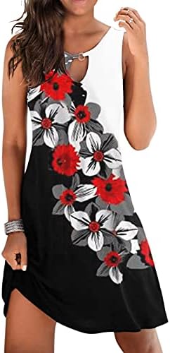 JİOEEH Mini Kot Etek, Kadın Yaz Rahat Seksi Kolsuz Çiçek Baskı Sundress Gevşek Plaj Mini Elbise Rayon yaz elbisesi