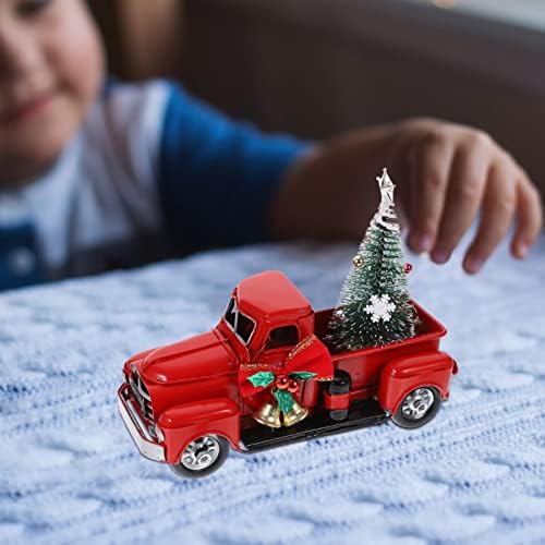 Ipetboom Ev Dekor Noel Vintage Kırmızı Kamyon Dekor ile Mini Noel Ağaçları El İşi Kırmızı Metal Kamyon Araba Modeli için