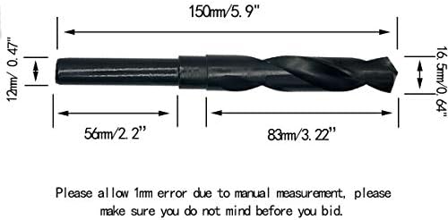 13.5 mm HSS Matkap Ucu, ½ Azaltılmış Şaft Yüksek Hızlı Çelik Büküm Matkap Ucu, 13.5 mm Kesme Çapı 12mm Şaft 150mm Uzunluk