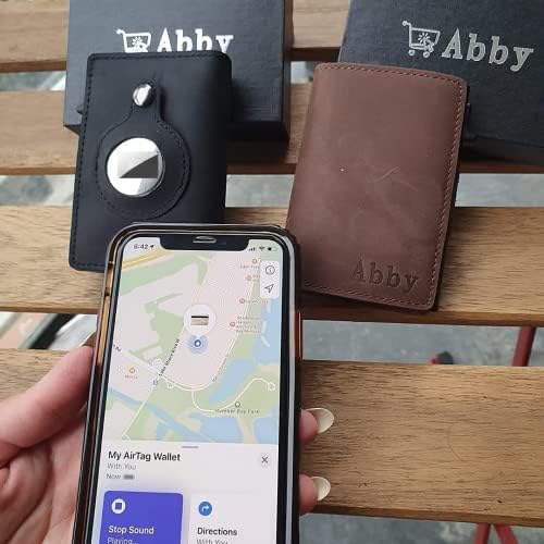 Abby'nin Apple AirTag Kılıflı Anti-Kayıp İnce Deri AirTag Cüzdanı (Gece Yarısı Siyahı) RFID Koruması, Akıllı İnce Minimalist