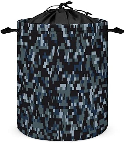 Donanma Dijital Camo 42L Yuvarlak Çamaşır sepeti Katlanabilir Giysi Sepetleri İpli Üst