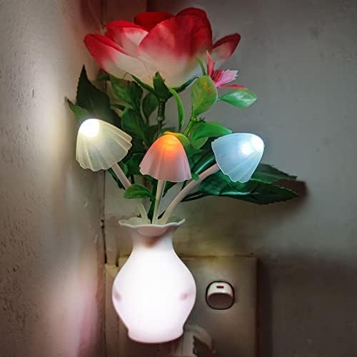 AUSAYE 3 Paket sensörü LED Gece Lambası Plug-in Nightlight, renk değiştirme mantar lamba çiçek gece ışıkları çocuklar yetişkinler