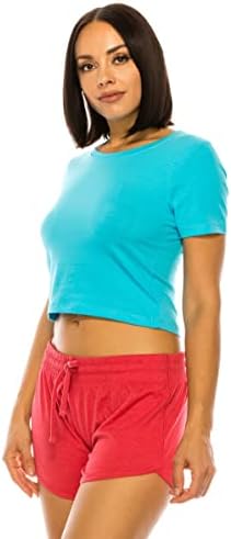 RENESEİLLE kadın Kırpma T Shirt - Kısa Kollu Crewneck Kırpılmış Streç Casual Katı Yoga Aktif Egzersiz Tee Gömlek