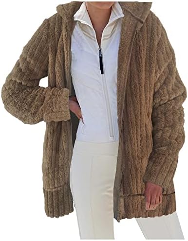 NDVYXX kadın 2023 Moda Kış Ceket Uzun Kollu Yaka Zip Up Faux Shearling Tüylü Büyük Boy Ceket Ceket