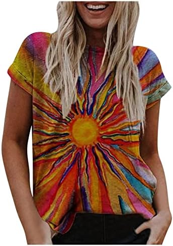 Bayanlar Yaz Üstleri Vintage baskı t-shirt Kadınlar için 2023 Kısa Kollu Crewneck Grafik Tees Casual Doğal Çiçekler Gömlek