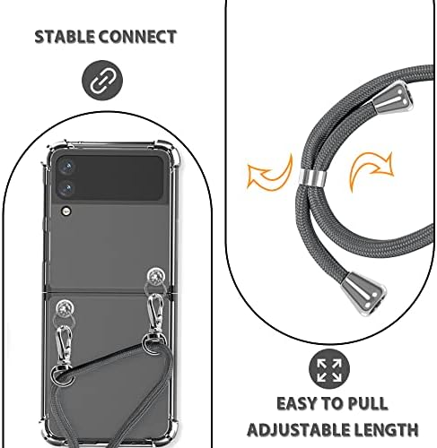 YESPURE Galaxy Z Flip 3 için Tasarlanmış Ayarlanabilir Kordon Askılı Şeffaf Kılıf, Yumuşak Şeffaf TPU Sararma Önleyici Darbeye