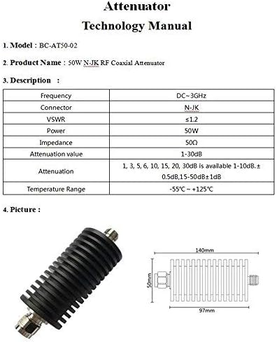 BECEN 50 W N Erkek Dişi Konnektör Zayıflatıcı, DC 3 GHz, 50 Ohm (30db)