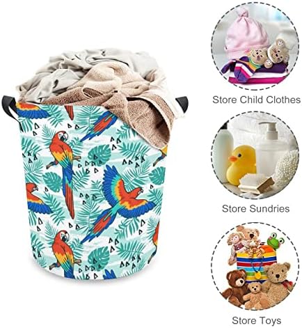 Tropikal Yapraklar ve Papağan Kuşlar çamaşır sepeti Katlanabilir çamaşır Sepeti çamaşır kutusu saklama çantası Kolları ile