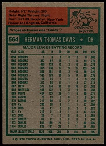1975 Topps 564 Tommy Davis Baltimore Orioles (Beyzbol Kartı) ESKİ / MT Orioles