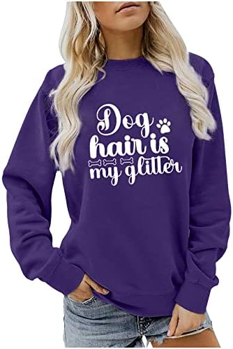 Köpek Saç Benim Glitter Rahat Gevşek Üstleri Kadınlar için Moda Mektubu Baskı Uzun Kollu Tee Gömlek Komik Köpek Pençe Kazak