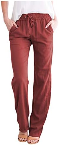 Yaz Rahat Pamuk Keten Pantolon Kadınlar için Geniş Bacak cepli pantolon Baggy Düz Renk Düz Bacak Pantolon Plaj pantolonu