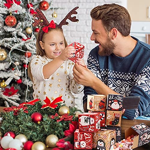 LOKİPA Noel Advent Takvimi Kutuları, 24 Gün Kraft Kağıt Advent Geri Sayım Hediye Kutuları Çocuklar ve Aile için