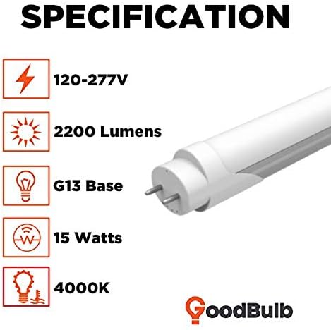 GoodBulb 48 inç T8 LED ampuller 15 Watt, 4100K Soğuk beyaz ışık, 2200 Lümen, Orta Çift Pimli Tabanlı Tip A+B (25 Ampul Paketi)