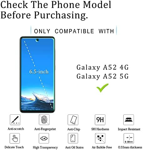 KATIN [2-Pack] Temperli Cam Samsung Galaxy A52 / A52 5G Ekran Koruyucu, Destek Parmak İzi Okuyucu, Anti Scratch, Kabarcık