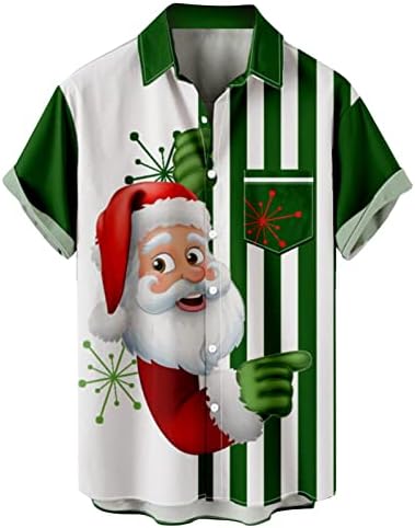 XXBR Noel Düğme Aşağı Gömlek Mens Kısa Kollu Komik Noel Noel Baba Baskı Rahat Gömlek Parti Tasarımcı Gömlek