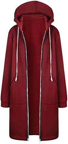 WOCACHİ Hoodie Ceketler Kadınlar için, Rahat Cepler fermuarlı kapüşonlar Polar Tunik Kazak Uzun Dış Giyim Palto Cepler ile