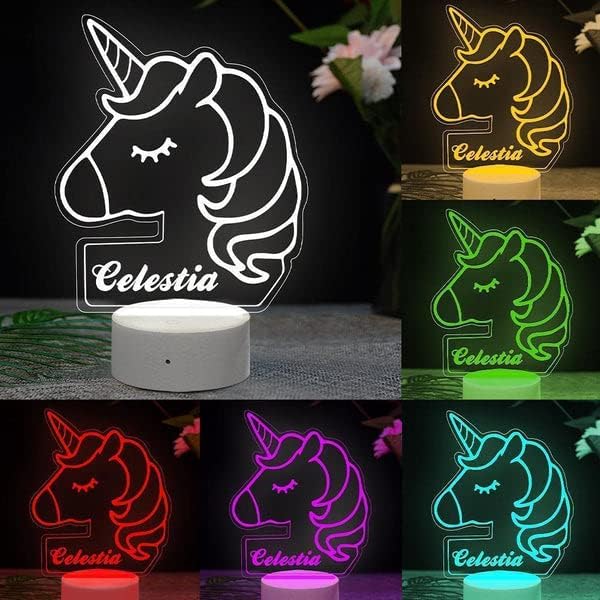 Özel Unicorn Gece Lambası Light Up Masa Masa lambası Kişiselleştirilmiş Kazınmış Isim Mektup Lambası Renkli LED En Iyi Tek
