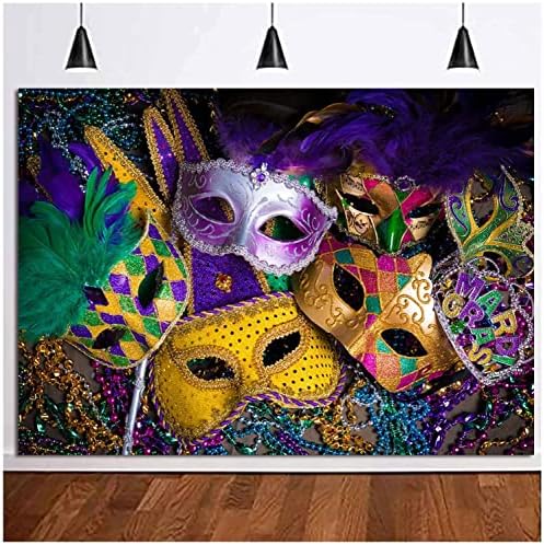 Masquerade Arka Planında Mor Altın Glitter Boncuk Maske Karnaval Fotoğraf Backdrop Fiesta Mardi Gras Dans Fotoğraf Arka Plan