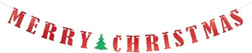 amscan Kırmızı Merry Christmas Şerit Parıltılı Afiş / Parti Dekorasyonu, Kırmızı / Yeşil, 12' (210279)