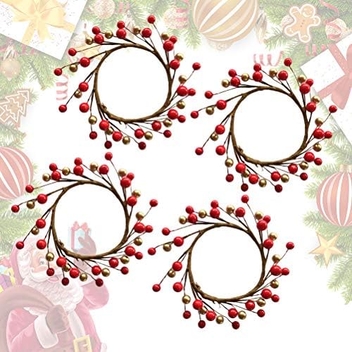 Abaodam 4 adet DIY Noel Yapay Berry Çelenk Asılı Çelenk Süsleme Mum Standı Dekorasyon (8cm İç Çap) Noel Dekorasyon için