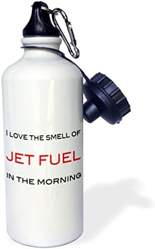 3dRose Sabahları jet yakıtı kokusunu seviyorum, Kırmızı Spor Su Şişesi, 21 oz, Beyaz