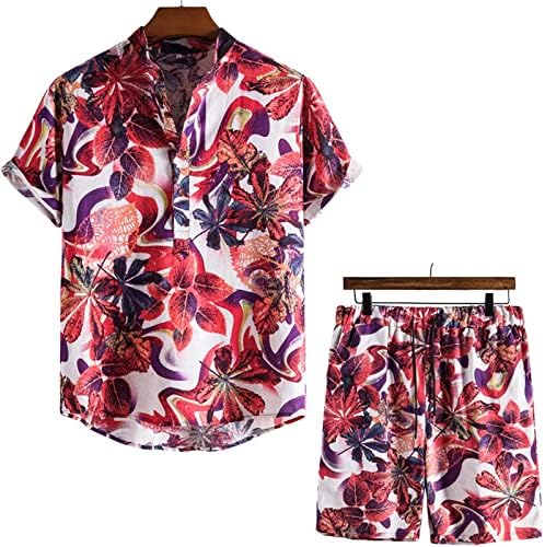 Erkek havai gömleği Takım Elbise Casual Düğme Aşağı Çiçek Baskı Kısa Kollu Tees Yatak Açma Kazak Bluz ve Şort