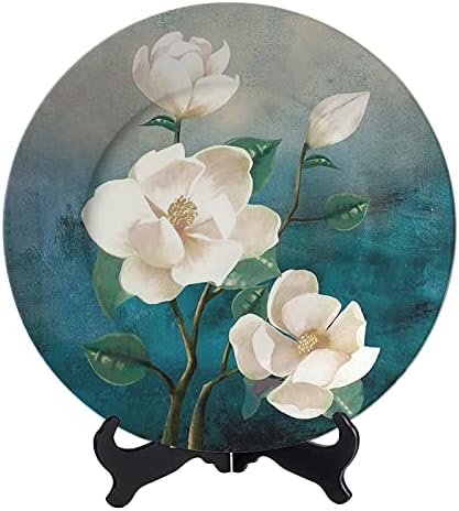 Kalen Beyaz Çiçek Dekoratif Levha seramik tabak Özel Ev Dekor için Porselen Tabaklar Ekran Standı ile-8 inç