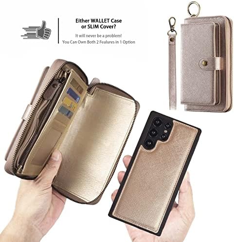 LİTOU AIFENGCASE ile Uyumlu Samsung Galaxy S22 Ultra Telefon Cüzdan Kılıf Kadın Erkek, Bileklik Debriyaj Fermuarlı Deri Çanta