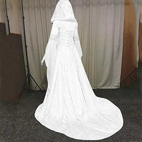 ZEFOTİM Ortaçağ Elbise, Bayan Vintage Kapşonlu Cadı Pelerin Elbise Trompet Kollu Ortaçağ düğün elbisesi Cadılar Bayramı Cosplay