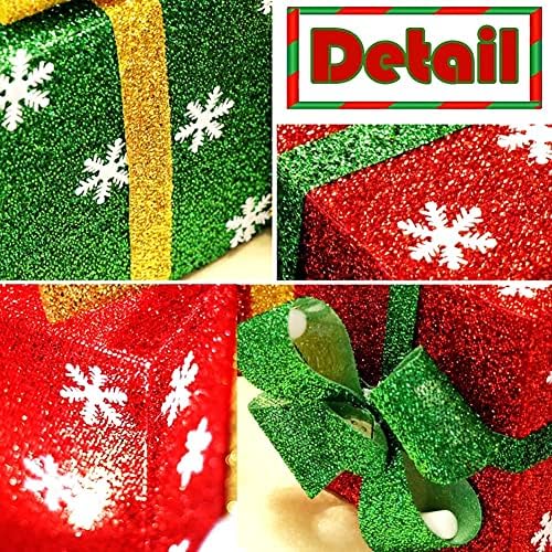 3 Adet Noel ışıklı hediye kutuları süslemeleri ile yaylar, 60 LED kırmızı yeşil sarı kar tanesi mevcut kutuları, Noel Ağacı