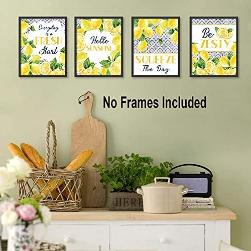 HLNIUC Limon ışaretleri Sanat Baskılar, İlham Mavi Desen Sarı Limon Resimleri 6 Set(8”X 10, Çerçevesiz”, meyve Botanik Poster