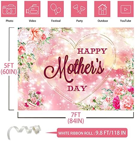 Mutlu anneler Günü Backdrop,84X60 inç | Anneler Günü Backdropd, anneler Günü Arka Plan Mutlu anneler Günü Afiş Dekor Pembe