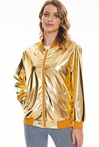 DHSPKN Bayan Metalik Ceketler 70s Disko Noel Partisi Bombacı Ceket Cadılar Bayramı Ceket Eşofman gece elbisesi