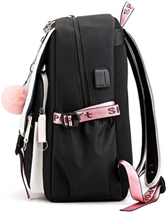 NEKO ATSUME Rahat Sırt Çantası Laptop çantası Bookbag Baskılı Çanta ile USB Şarj ve Kulaklık Bağlantı Noktası(Siyah ve Pembe)