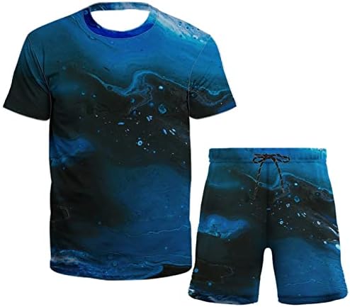 HSSDH Yaz 2 Parça Kıyafet Spor Takım Elbise, erkek 2 Parça Plaj Kıyafetleri kısa Kollu tişört ve şort takımı Rahat Eşofman
