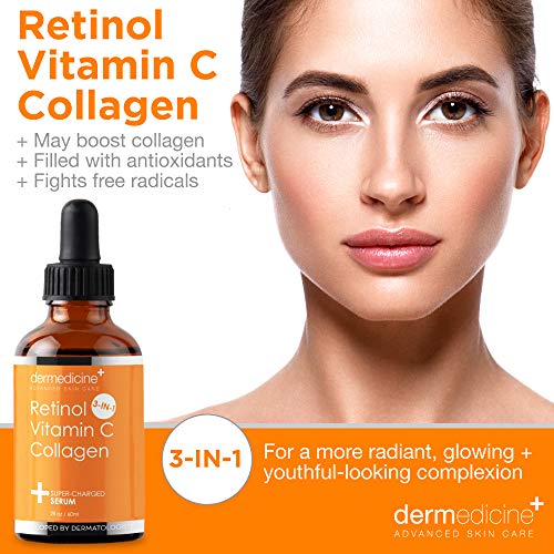 Retinol C Vitamini Kollajen / Yüz için süper Şarjlı yaşlanma karşıtı serum / Farmasötik sınıf kalite / Pürüzsüz ve dolgun